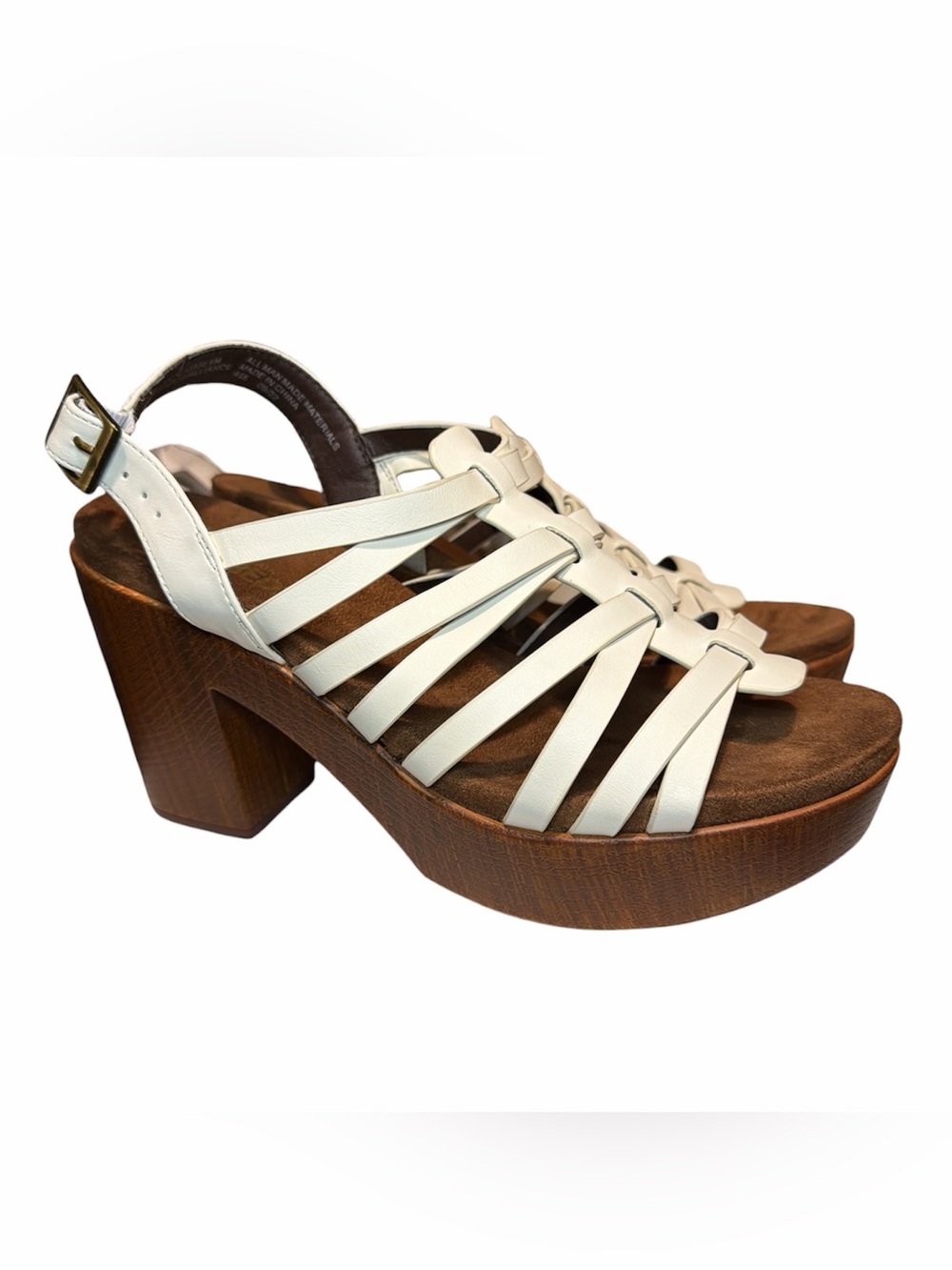 White Mountain Footbeds Alliance White Strappy Platform Sandals -Wood-Effect